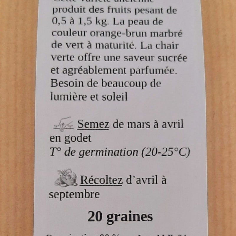 sachet de 20 graines de Melon Jenny Lind